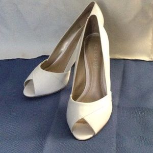Winter White Leather Peeptoe Pumps